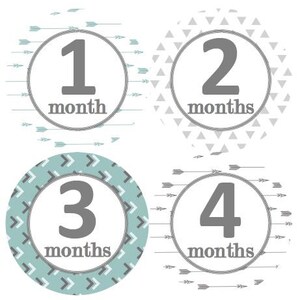 Baby maandelijkse mijlpaal groei Stickers in Tribal Mint en grijze MS580 Baby Boy douche Gift Tribal kwekerij