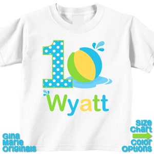 Personalized Boy Beach Ball Splash Pool Birthday Party Shirt T-shirt Bodysuit 1st 2nd 3rd 4th 5th Birthday -Shirt in White, Grey, Blue, Pink