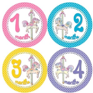 Baby maandelijkse mijlpaal groei Stickers Carousel Horse Merry Go ronde kinderkamer thema MS861 carrousel Baby douche cadeau Baby Foto Prop