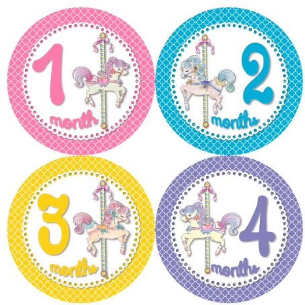 Baby Monthly Milestone Growth Stickers Carousel Horse Merry Go Round Nursery Theme MS861 Carousel Baby Shower Gift Baby Photo Prop