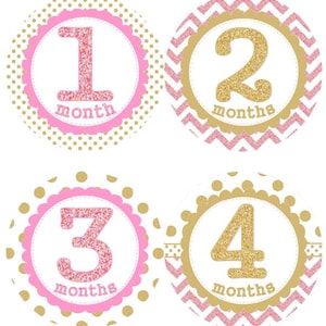 Dubbele punthaken MS102 kwekerij thema Baby douche cadeau Baby Foto Prop van de punten van de baby maandelijkse mijlpaal groei Stickers goud en helder roze Glitter