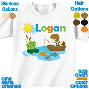 Personalized Boy Fishing T-shirt or Bodysuit Kids Baby LIttle Boy Fish Shirt Frog Boat Dog Pond 1st First Birthday Shirt