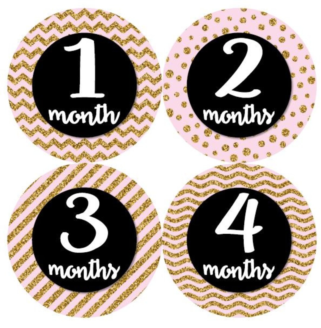 Baby Monthly Milestone Growth Stickers Gold Glitter Pink Black Chevrons ...