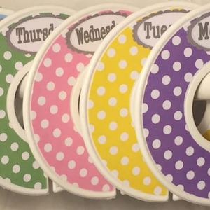 Days of Week DOW  Closet Dividers Organizers School Child Pastel Dots with Grey Labels CD Baby Boy Girl Shower Gift Back to School