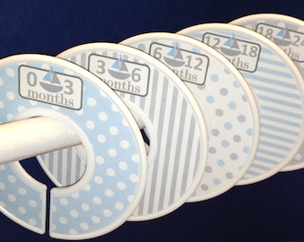 Baby Closet Dividers - Grey Light Blue Nautical Sailboats CD610 - Baby Boy Shower Gift Nursery -  Nautical Baby Organizers