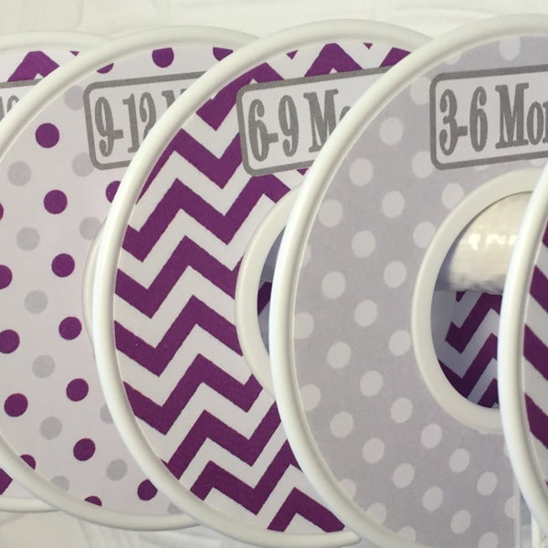 Baby Closet Clothes Dividers Organizers in Modern Purple and Grey Chevrons and Dots CD175 Girl Baby Shower Nursery Gift