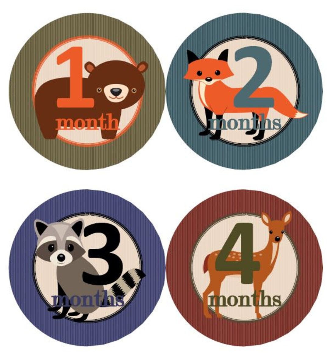 Baby Monthly Milestone Growth Stickers Woodland Animals Bear Fox Deer ...