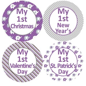 Baby eerste feestdagen Stickers paars en grijs olifant kinderkamer thema MS205 Baby douche cadeau Baby Foto Prop