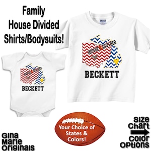 Personalized House Divided Football Michigan Ohio Love Family Baby Kids Adults T-shirt Bodysuit - Your Choice of States & Colors