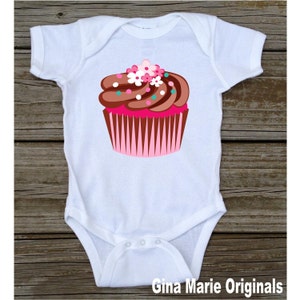 Cupcake T-shirt Shirt Bodysuit Cute Cupcake Shirt for Infant Baby Toddler Little Girl Pink Chocolate Cupcake Birthday Cupcake Shirt image 3