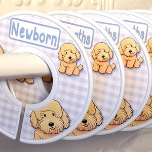 Baby Closet Dividers Goldendoodle Puppies Dogs Pups on Gingham Background Your Choice of Gingham Color Baby Shower Birthday Christmas Gift imagem 1