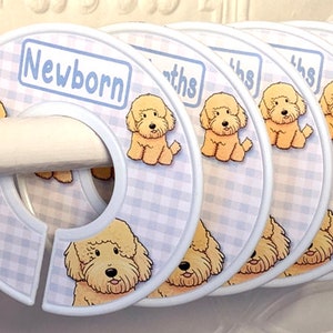 Baby Closet Dividers Goldendoodle Puppies Dogs Pups on Gingham Background Your Choice of Gingham Color Baby Shower Birthday Christmas Gift imagem 1