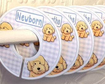 Baby Closet Dividers Goldendoodle Puppies Dogs Pups on Gingham Background - Your Choice of Gingham Color Baby Shower Birthday Christmas Gift