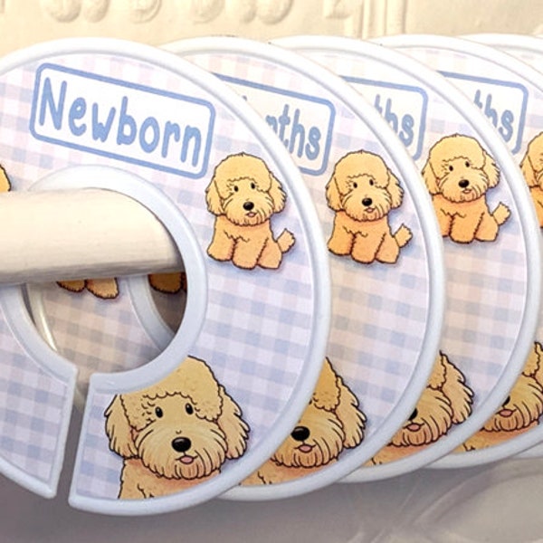 Baby Closet Dividers Goldendoodle Puppies Dogs Pups on Gingham Background - Your Choice of Gingham Color Baby Shower Birthday Christmas Gift