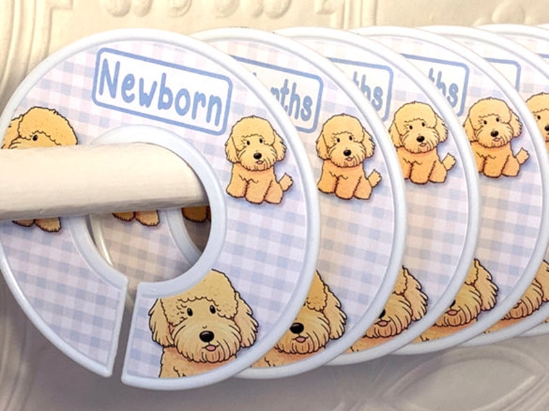 Baby Closet Dividers Goldendoodle Puppies Dogs Pups on Gingham Background Your Choice of Gingham Color Baby Shower Birthday Christmas Gift image 1