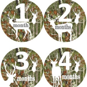 Baby maandelijkse mijlpaal groei Stickers Camo witte herten silhouetten MS551 Baby Boy douche Gift kwekerij foto Prop Baby jacht Hunter bomen