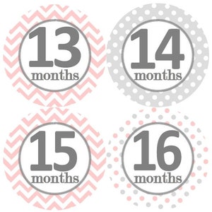 2e tweede jaar 13-24 Baby maandelijkse mijlpaal groei Stickers roze grijze stippen punthaken kinderkamer thema MS110 Baby douche Gift foto Prop licht