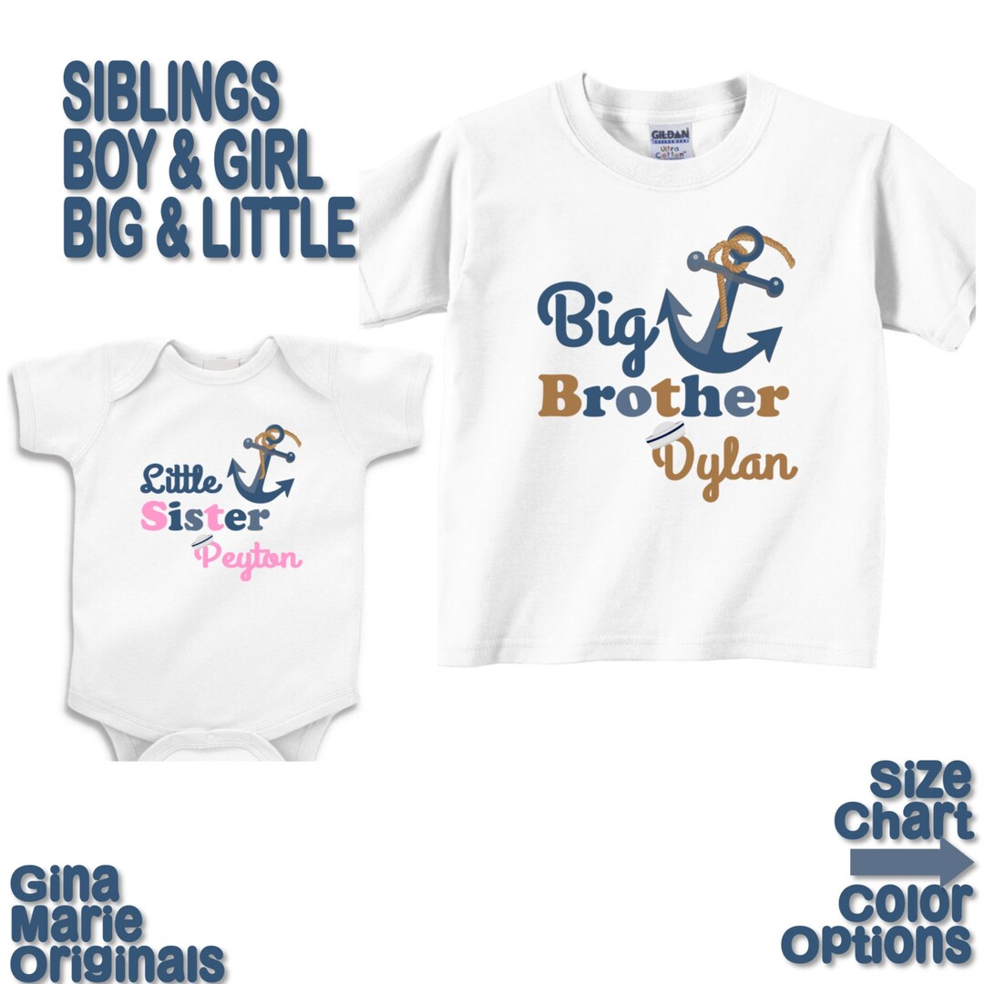 Personalized 2 Big Little Brother Sister Siblings Nautical - Etsy