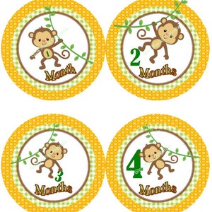 Baby maandelijkse mijlpaal groei Stickers geel en bruin van de Monkey Jungle kinderkamer thema MS565 Baby douche cadeau Baby Foto Prop