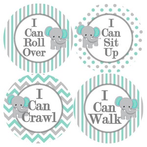 Baby mijlpaal Stickers grijs Aqua witte olifant kinderkamer thema MS207 Baby Boy Girl douche cadeau Baby Foto Prop