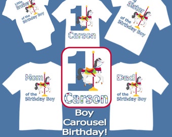 Personalized Coordinating Family Birthday Boy Carousel T-Shirt Boy Bodysuit Shirt Horse Merry Go Round Party Gift Boy 1st 2nd 3rd etc.