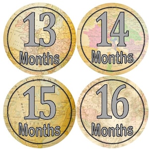 Baby 2e tweede jaar 13-24 maandelijkse mijlpaal groei Stickers Vintage wereldkaarten kinderkamer thema MS566 Baby Boy Girl douche Gift foto reizen