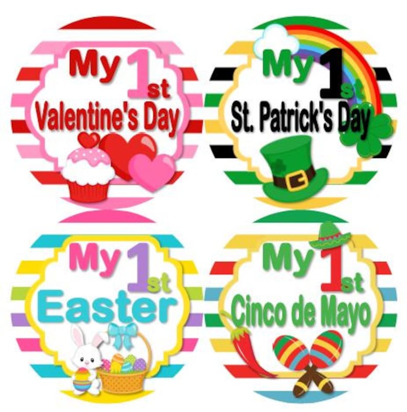 Patricks Easter 4th Baby My 1st First HOLIDAY Stickers First Year Holidays Stickers MS820 Halloween Thanksgiving Christmas New Years St