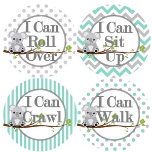 Baby eerste mijlpalen groei Stickers Aqua met grijze Koalas Baby Nursery thema MS574 Baby douche cadeau Baby Foto Prop