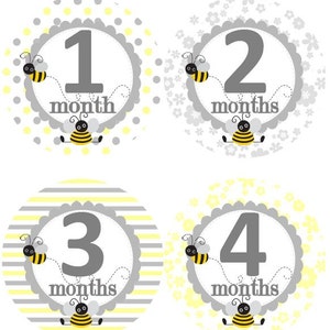 Baby maandelijkse mijlpaal groei Stickers in geel grijs Bumble Bees hommels kinderkamer thema MS536 Baby douche cadeau Baby Foto Prop
