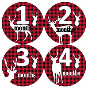 Baby maandelijkse mijlpaal groei Stickers rode zwarte Buffalo geruite herten rustieke kinderkamer thema MS829 Baby douche cadeau Baby Foto Props