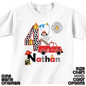 Personalized Birthday Fireman Firefighter Firetruck Fire Truck Engine Birthday Party Shirt T-shirt Bodysuit 1st 2nd 3rd 4th 5th Birthday