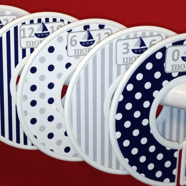 Baby Closet Dividers - Navy Grey Nautical Sailboats CD614 Baby Boy Girl Shower Gift Nursery -  Baby Closet Clothes Organizers