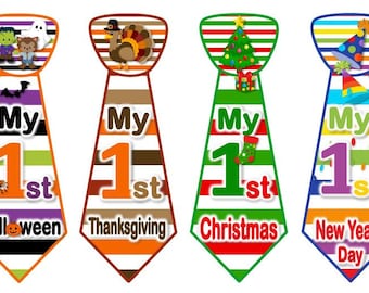 Baby Boy My 1st First HOLIDAY Ties Stickers First Year Holidays Stickers MS823 Thanksgiving Christmas New Years St. Patricks Easter 4th