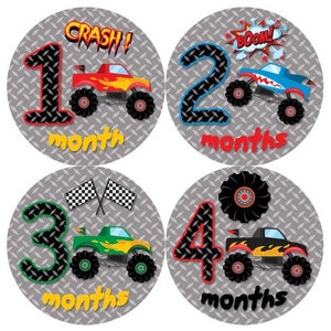 Baby maandelijkse mijlpaal groei Stickers in Monster Trucks kinderkamer thema MS863 Baby Boy kwekerij douche cadeau Baby Phot