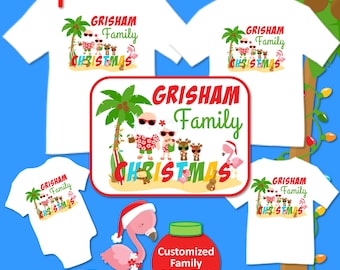 Personalized Tropical Beach Family Christmas Matching Tropical T-shirts Shirt Baby Bodysuit Christmas Family Vacation Reunion Mom Dad Kids