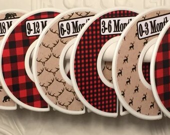 Baby Closet Clothes Dividers Red Black Buffalo Plaid Deer Bear Tan Rustic Woodland Nursery CD801 Baby Bedding Baby Shower Gift
