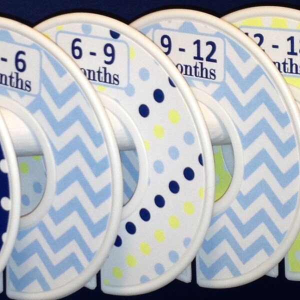 Baby Closet Dividers Navy Yellow Light Blue Chevrons Dots Unique CD184 Baby Boy Girl Shower Gift Nursery  Zig Zag Baby Organizers