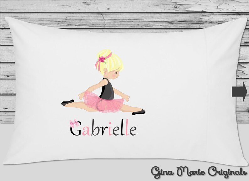 Personalized Pillow Case Pillowcase Ballerina Ballet Pink Blonde Brunette Red Hair African American Toddler Children Birthday Christmas Gift