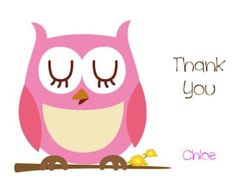 10 Personalized Pink Brown Owl Stationery Notecards Note Thank You Cards Adorable Pink and Brown Girl Stationery Kids Stocking Stuffers
