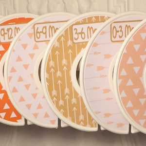 Baby Closet Clothes Dividers in Tribal Gold Peach Orange Arrows Triangles CD Infant Baby Girl Shower Nursery Gift