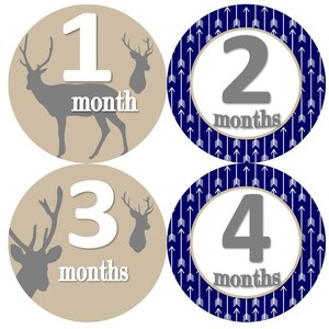 Baby maandelijkse mijlpaal groei Stickers grijs Deer op Tan met Marine pijlen Tribal MS840 Baby Boy Girl douche Gift kwekerij foto Prop