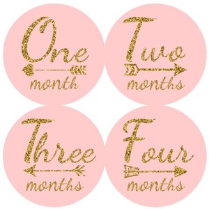 Baby maandelijkse mijlpaal groei Stickers Gold Glitter licht roze kinderkamer thema MS911 Baby douche cadeau Baby Foto Prop