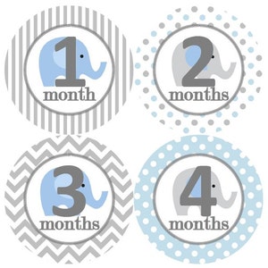 Baby maandelijkse mijlpaal groei Stickers grijs en blauw olifant kinderkamer thema MS245 Baby douche cadeau Baby Foto Prop