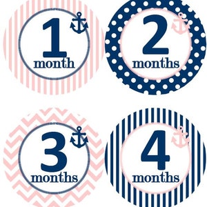 Baby maandelijkse mijlpaal groei Stickers nautische Marine licht roze anker kinderkamer thema MS616 Baby douche cadeau Baby Foto Prop