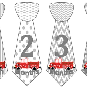 Baby maandelijkse mijlpaal groei Stickers Onbesneden Boy banden grijs Red Fire Engine brandweerwagen brandweerman brandweerman kwekerij MS819 Baby Boy douchegift