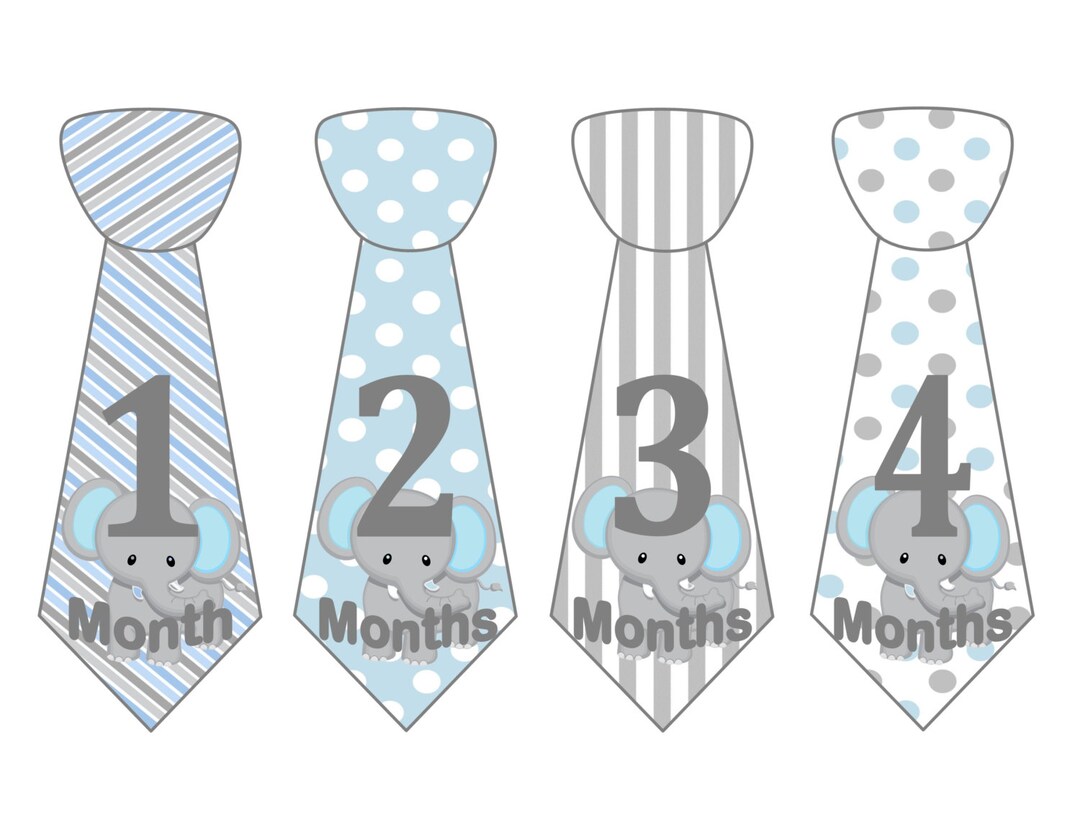 Baby Monthly Milestone Growth Stickers Uncut Boy Ties Baby Blue Grey ...