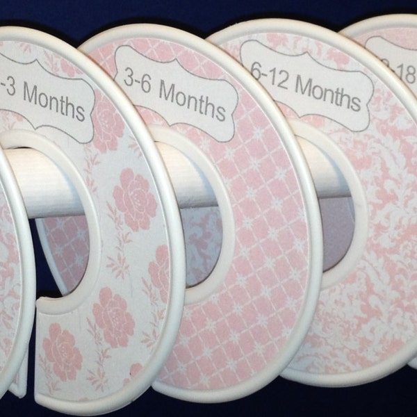 Baby Closet Dividers Organizers Shabby Elegance in Soft Pink with Grey Labels CD409 Baby Girl Shower Nursery Gift Closet Clothes