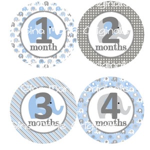 Baby maandelijkse mijlpaal groei Stickers grijs en blauw olifant kinderkamer thema MS244 Baby douche cadeau Baby Foto Prop