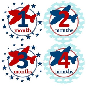 Baby maandelijkse mijlpaal groei Stickers Marine rode blauwe vlakken sterren hemel vliegtuig kinderkamer thema MS831 Baby douche cadeau Baby Phop