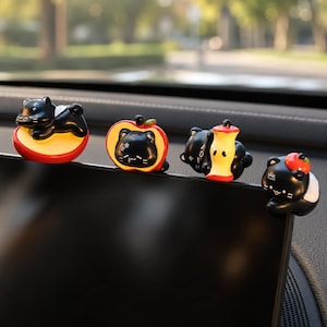 Kawaii Black Cat & Apple Monitor Buddies | Cute Car Dashboard Decor | Mini Screen Figurines | Funny Auto Accessory | Cat Lover Gift